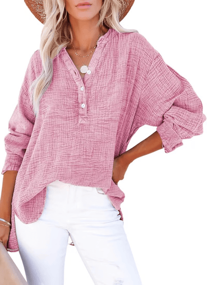 Gala Button - Down Blouse | Lightweight Gauze, Oversized Fit - Hartwella