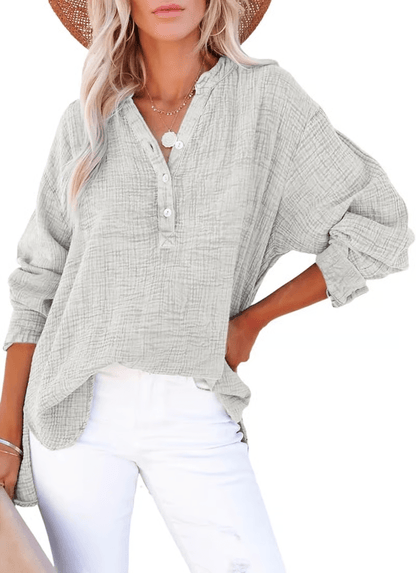 Gala Button - Down Blouse | Lightweight Gauze, Oversized Fit - Hartwella