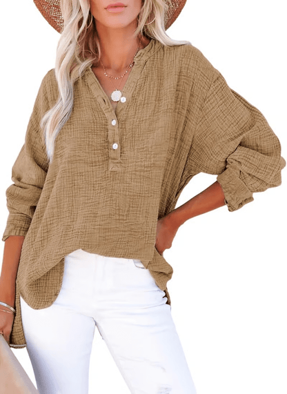Gala Button - Down Blouse | Lightweight Gauze, Oversized Fit - Hartwella