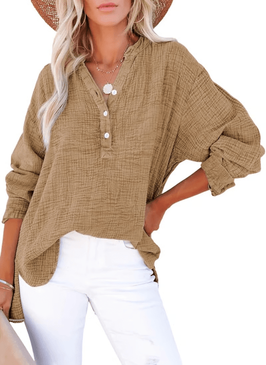 Gala Button - Down Blouse | Lightweight Gauze, Oversized Fit - Hartwella