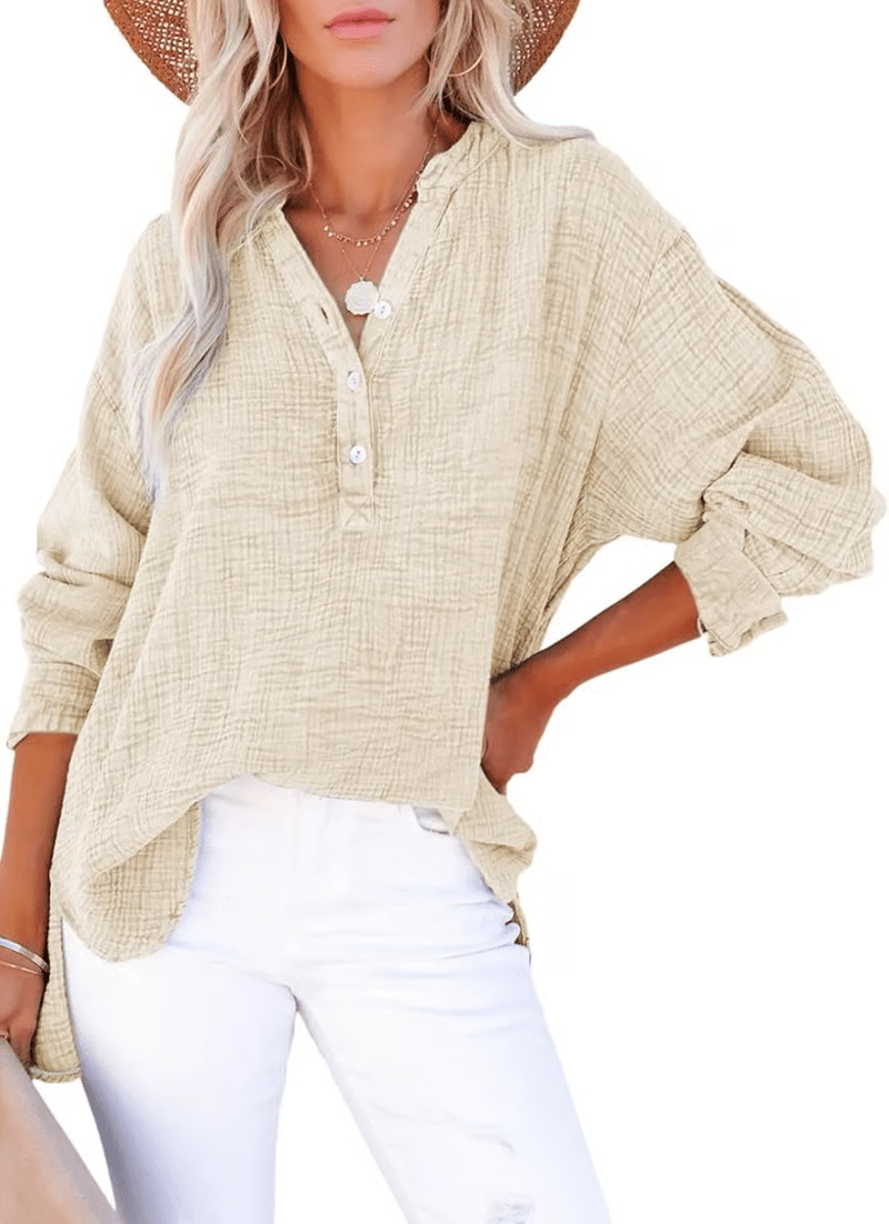 Gala Button - Down Blouse | Lightweight Gauze, Oversized Fit - Hartwella