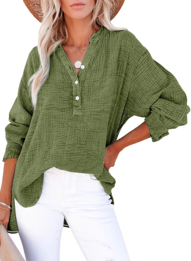 Gala Button - Down Blouse | Lightweight Gauze, Oversized Fit - Hartwella