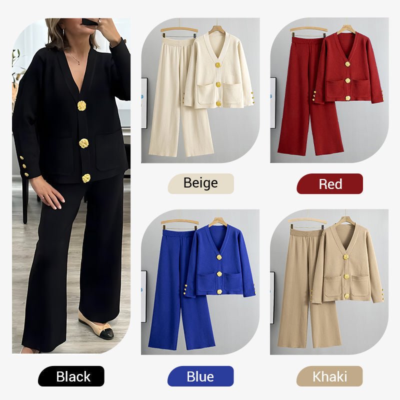 Gala Wide Leg Pant Suit | Soft Fabric, V - Neck Design - Hartwella