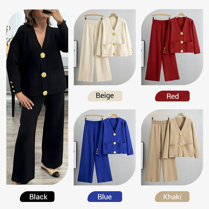 Gala Wide Leg Pant Suit | Soft Fabric, V - Neck Design - Hartwella