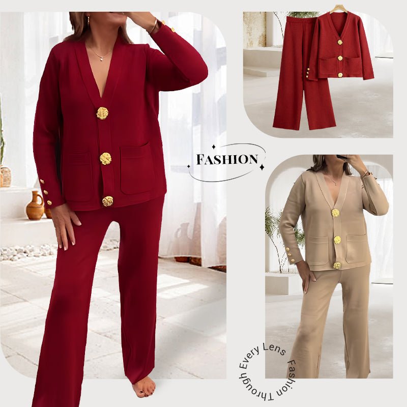 Gala Wide Leg Pant Suit | Soft Fabric, V - Neck Design - Hartwella