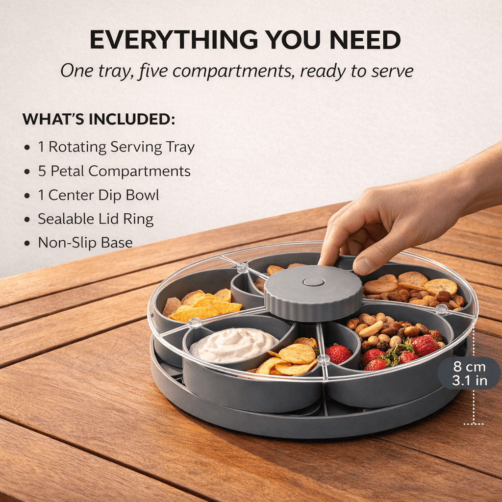 Garnet Snack Tray | Rotating 5 - Compartment Design, Food - Safe Plastic - Hartwella