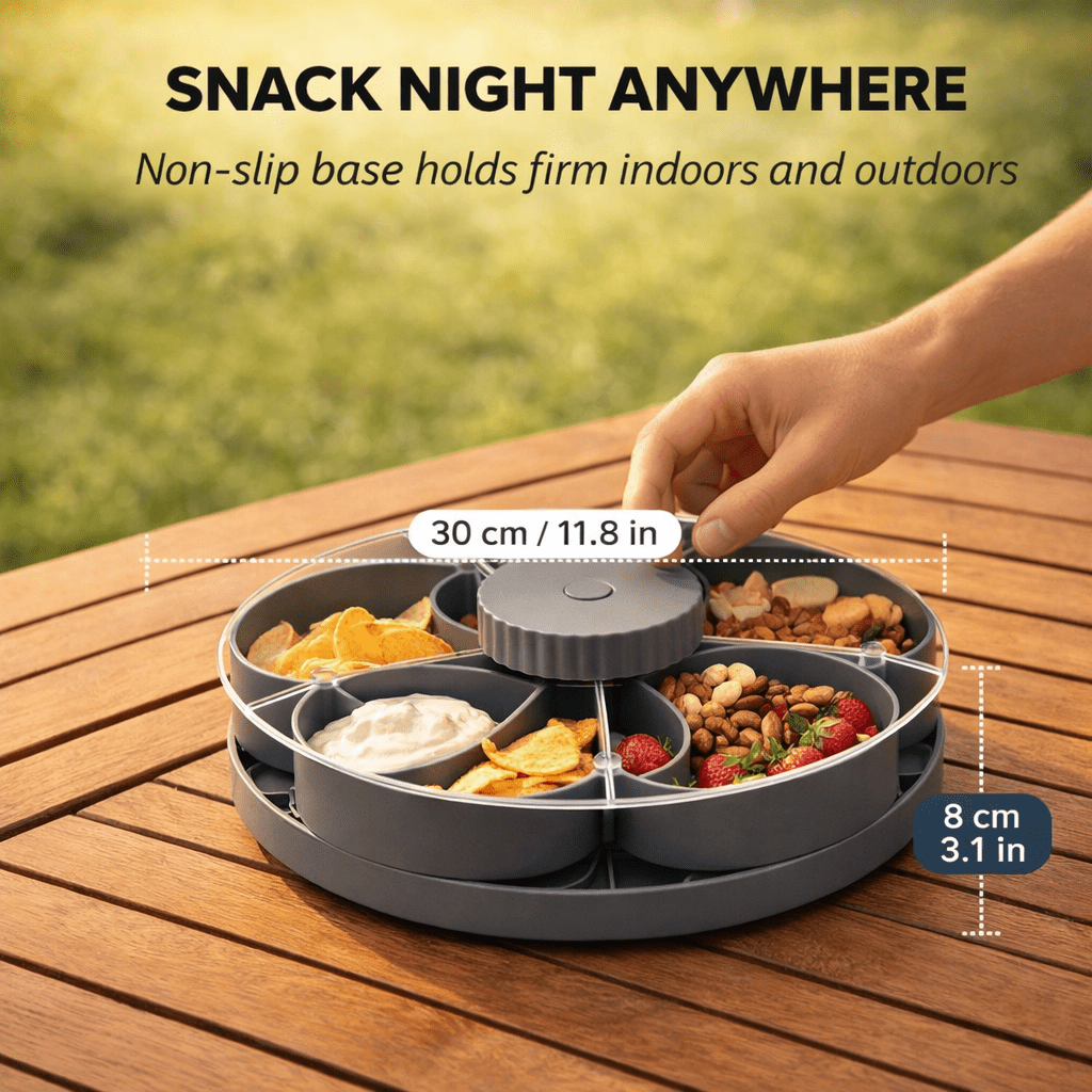 Garnet Snack Tray | Rotating 5 - Compartment Design, Food - Safe Plastic - Hartwella