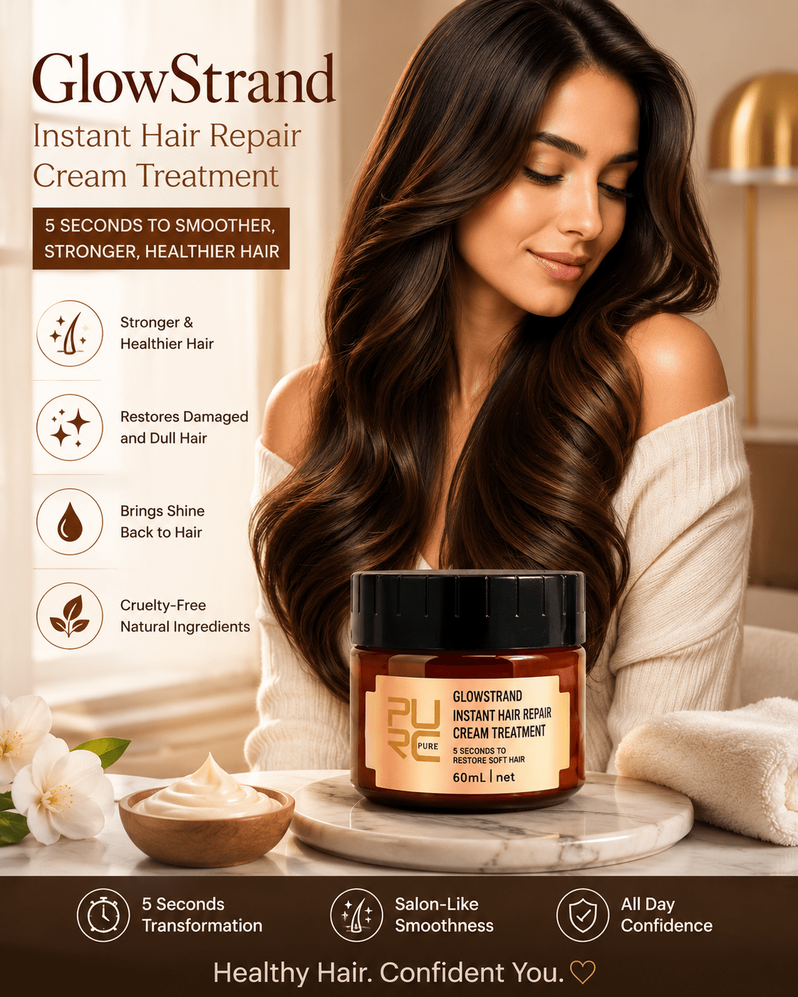 GleamWave Hair Cream | Deep Nourishment, Frizz Control, Lightweight - Hartwella