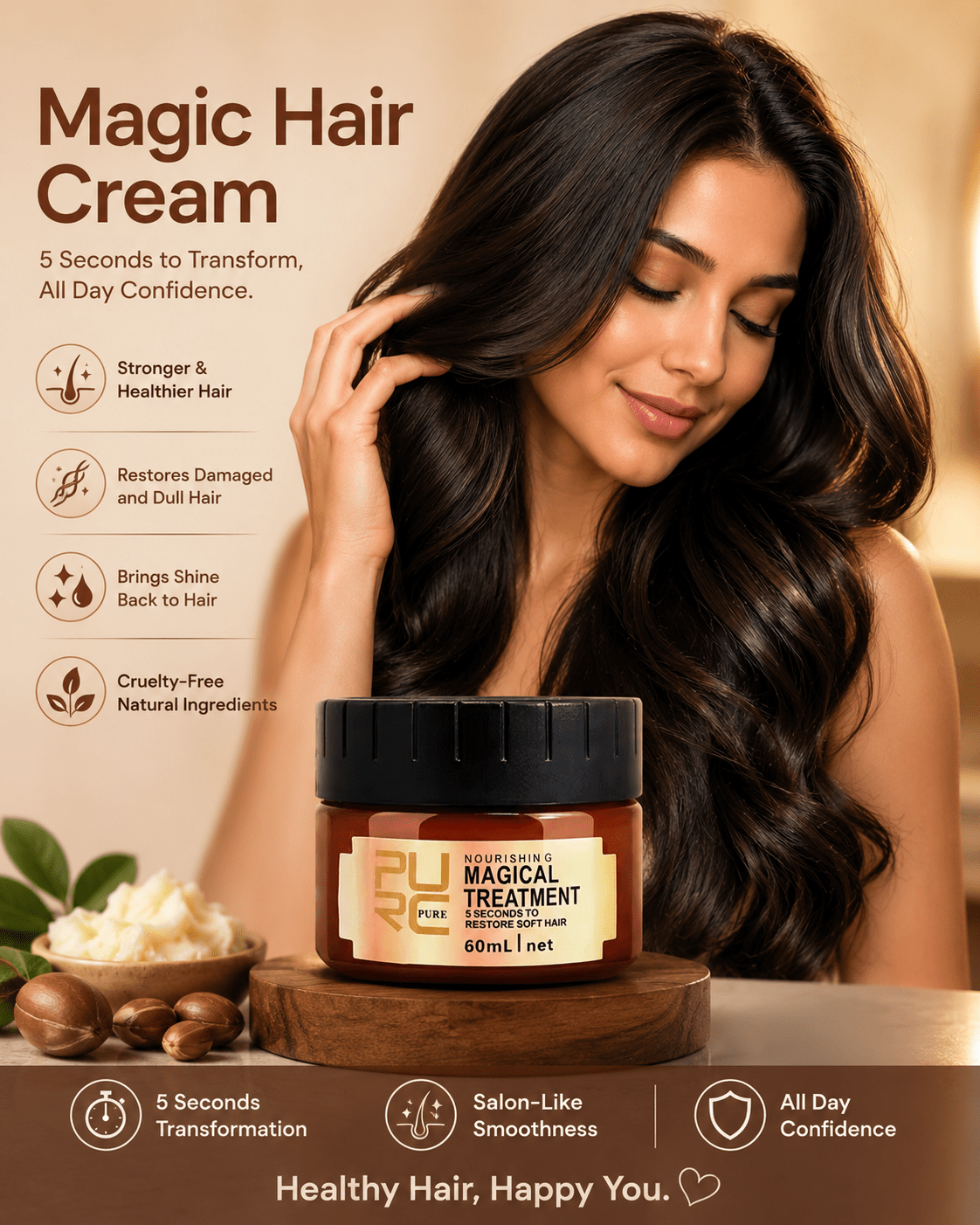 GleamWave Hair Cream | Deep Nourishment, Frizz Control, Lightweight - Hartwella