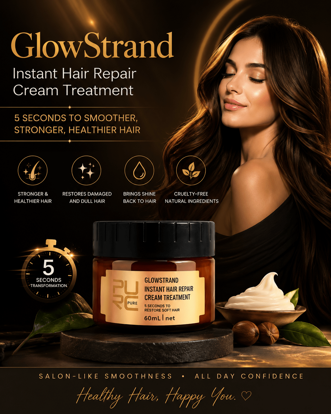 GleamWave Hair Cream | Deep Nourishment, Frizz Control, Lightweight - Hartwella