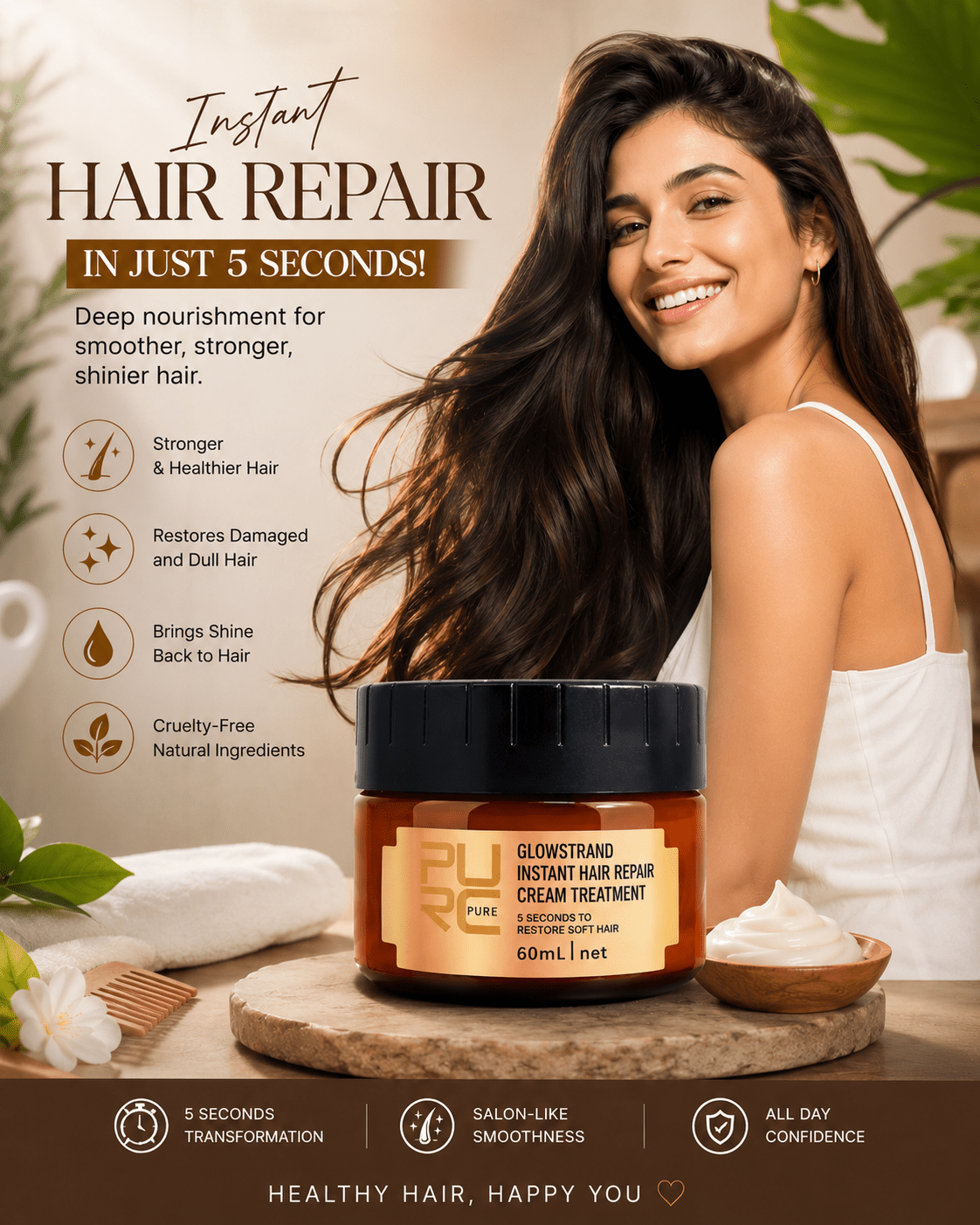 GleamWave Hair Cream | Deep Nourishment, Frizz Control, Lightweight - Hartwella