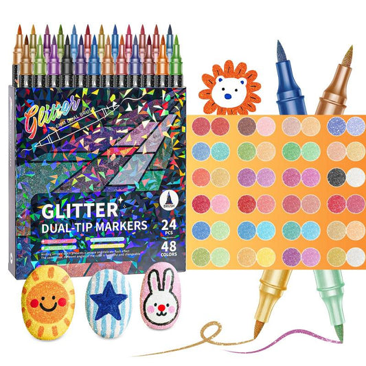 Glimmer Brush Markers | Dual Tip, Non - Wooden, Vibrant Colors - Hartwella