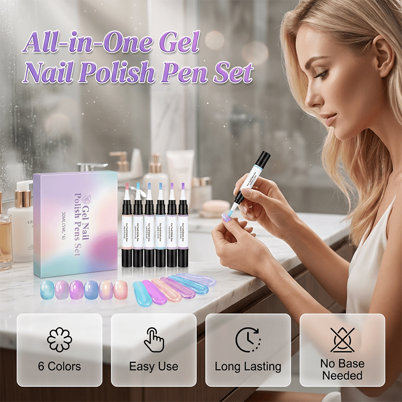 Glimmer Gel Nail Polish Pens | Iridescent Pearl Finish, Mess-Free Application - Hartwella