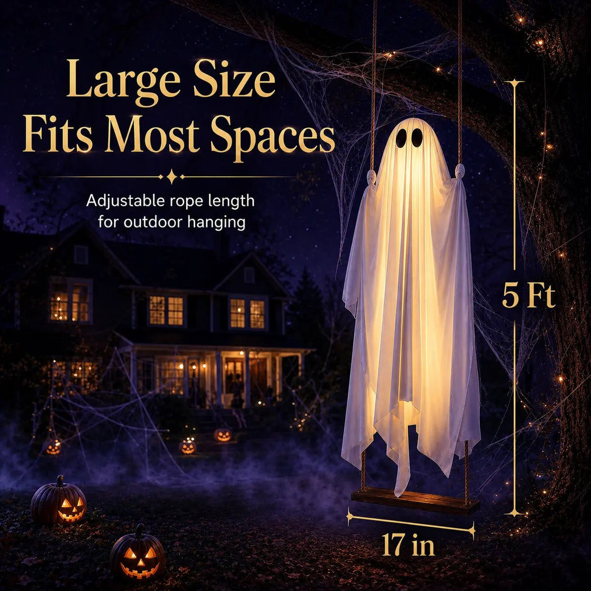 Glimmer Ghost Swing | Battery-Powered Halloween Decoration with Remote Control - Hartwella