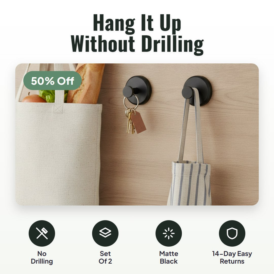 Holdo™ No-Drill Suction Wall Hooks (2 pcs)