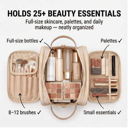 Glo Makeup Organizer | Large Capacity, Waterproof PU Leather, Brush Holder - Hartwella