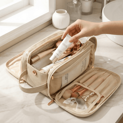 Glo Makeup Organizer | Large Capacity, Waterproof PU Leather, Brush Holder - Hartwella