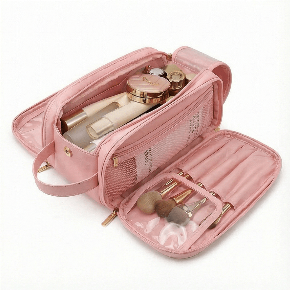 Glo Makeup Organizer | Large Capacity, Waterproof PU Leather, Brush Holder - Hartwella