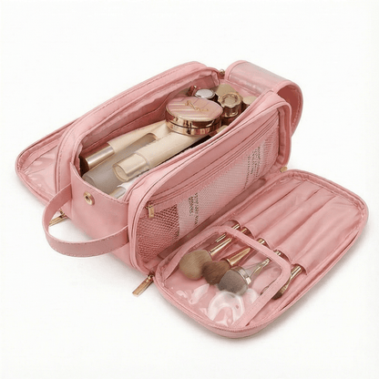 Glo Makeup Organizer | Large Capacity, Waterproof PU Leather, Brush Holder - Hartwella