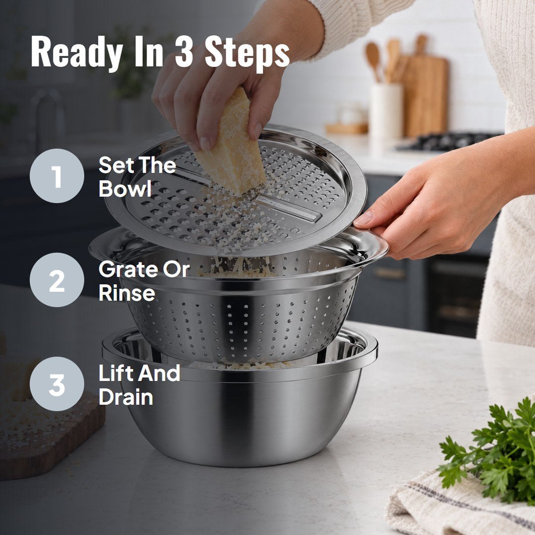 Gratio™ 3-in-1 Stainless Steel Grater Bowl - Hartwella