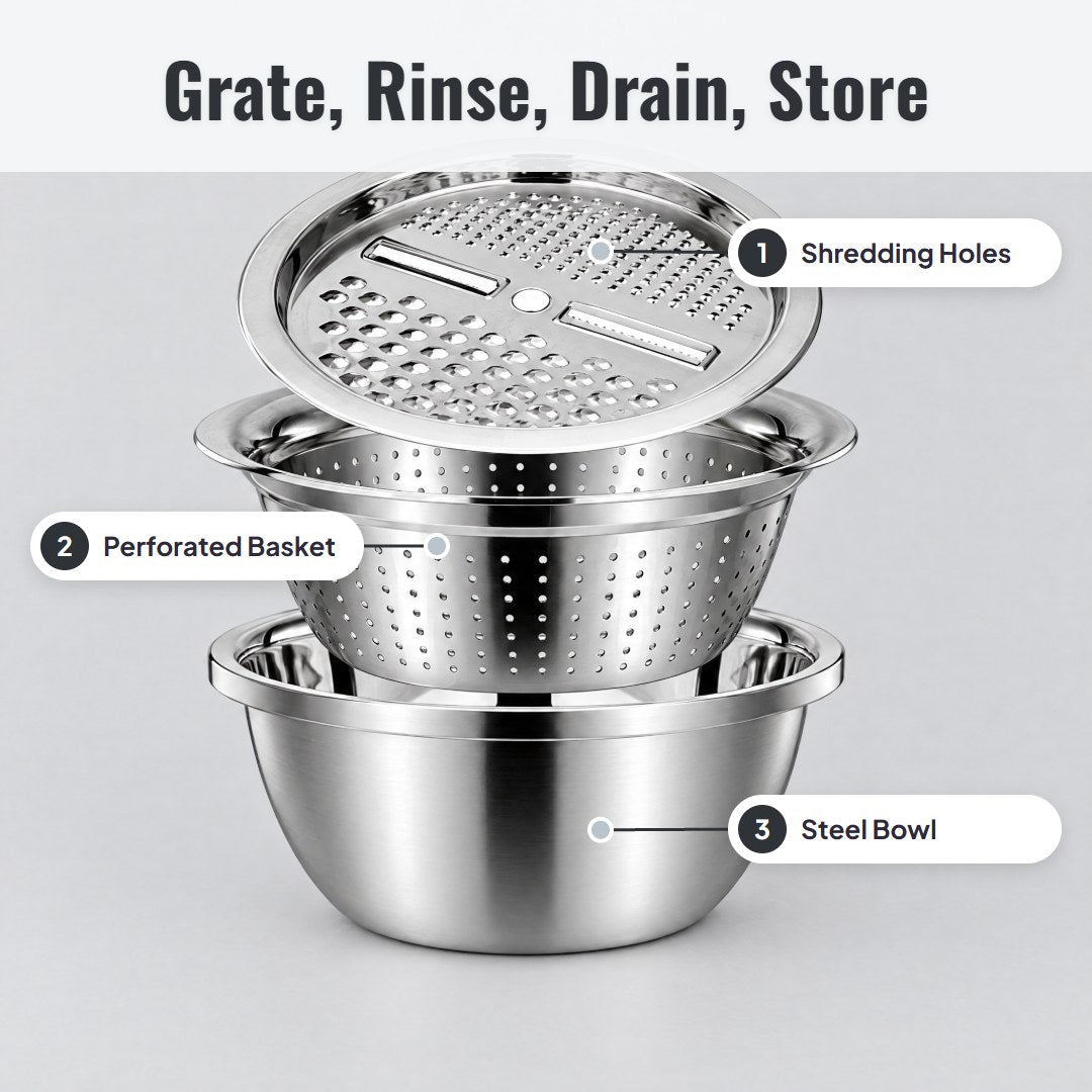 Gratio™ 3-in-1 Stainless Steel Grater Bowl