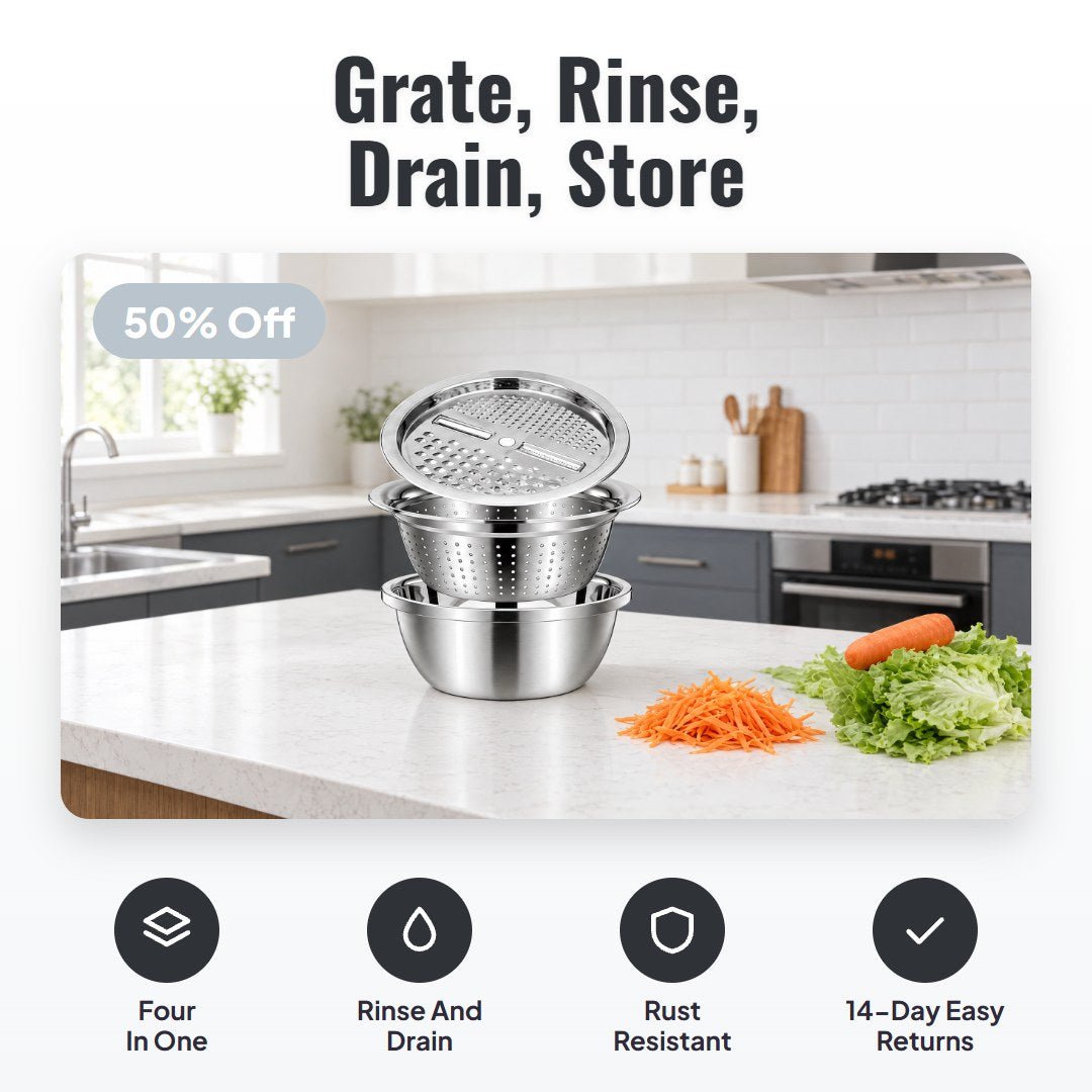 Gratio™ 3-in-1 Stainless Steel Grater Bowl