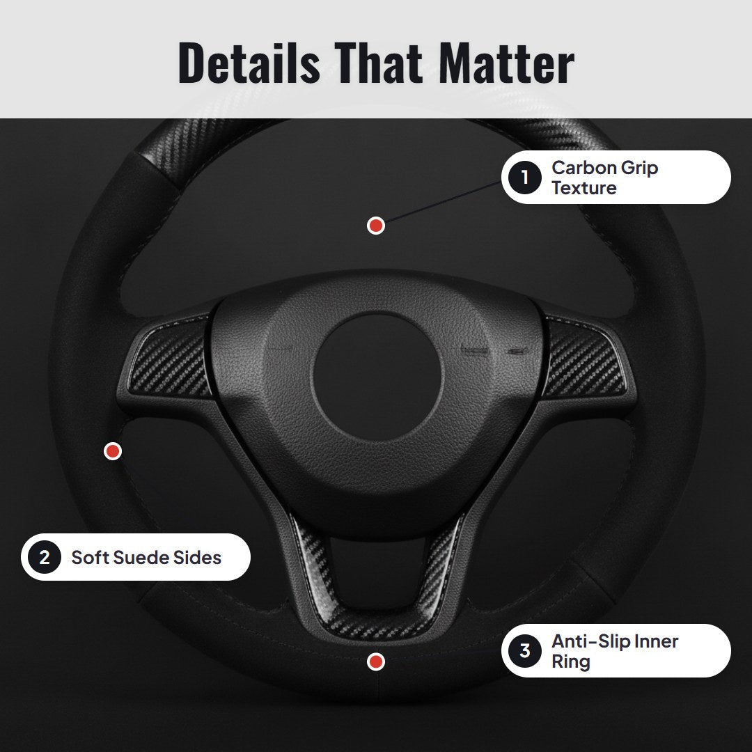 Gripza™ Carbon Suede Steering Wheel Cover - Hartwella