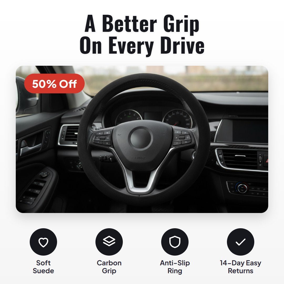 Gripza™ Carbon Suede Steering Wheel Cover - Hartwella