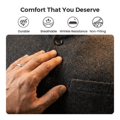 Harrison Herringbone Waistcoat | Stand Collar, Modern Fit, Silver, Polyester Fiber - Hartwella