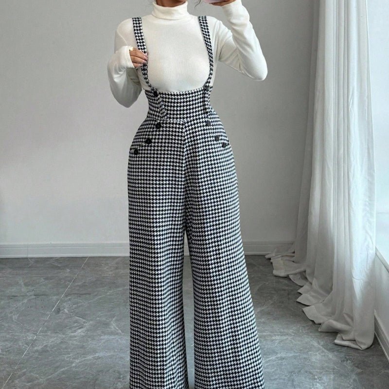 Holly Houndstooth Pants | High - Waist, Wide - Leg - Hartwella