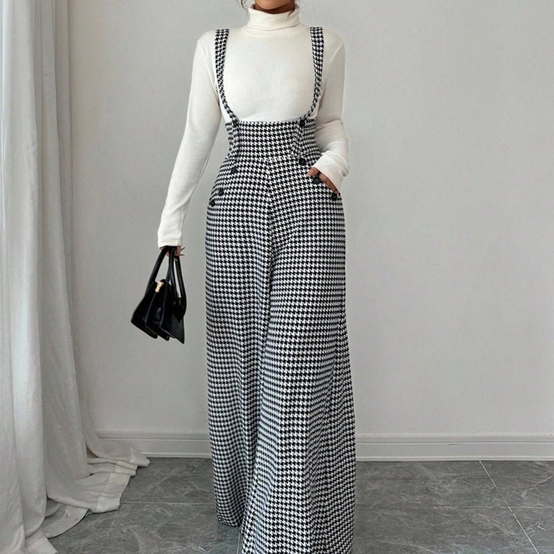 Holly Houndstooth Pants | High - Waist, Wide - Leg - Hartwella