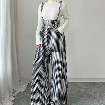Holly Houndstooth Pants | High - Waist, Wide - Leg - Hartwella