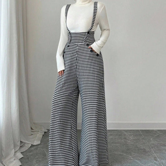 Holly Houndstooth Pants | High - Waist, Wide - Leg - Hartwella