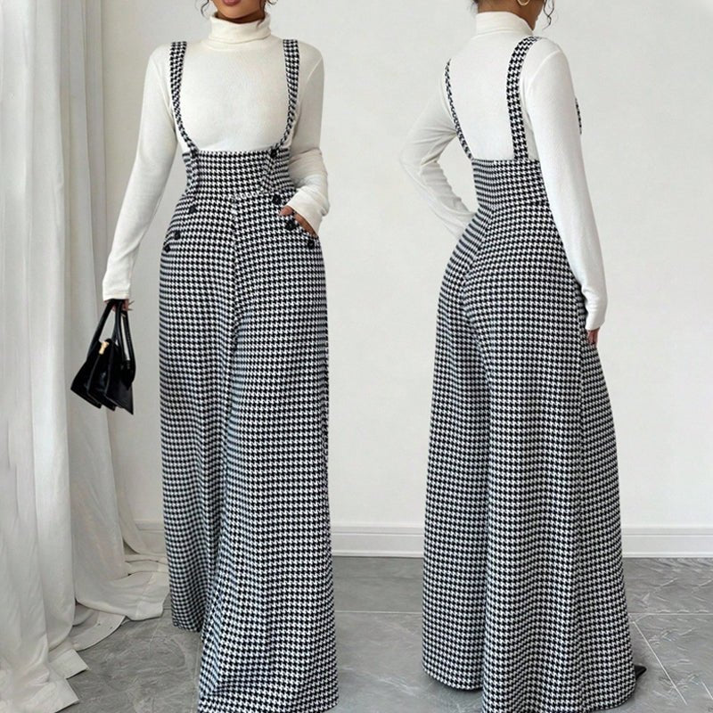 Holly Houndstooth Pants | High - Waist, Wide - Leg - Hartwella
