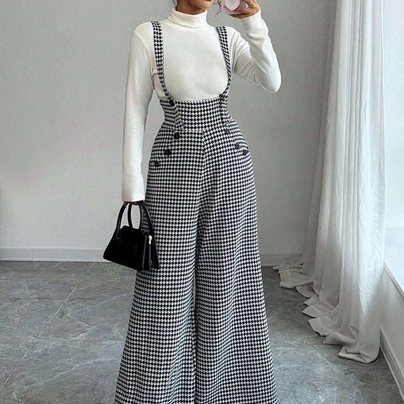 Holly Houndstooth Pants | High - Waist, Wide - Leg - Hartwella