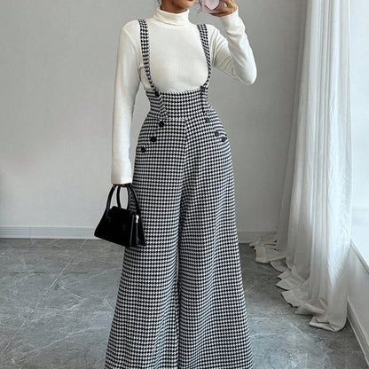 Holly Houndstooth Pants | High - Waist, Wide - Leg - Hartwella
