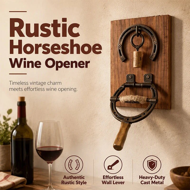 Horsley Wine Bottle Opener | Wall-Mounted Rustic Iron Horseshoe Design - Hartwella