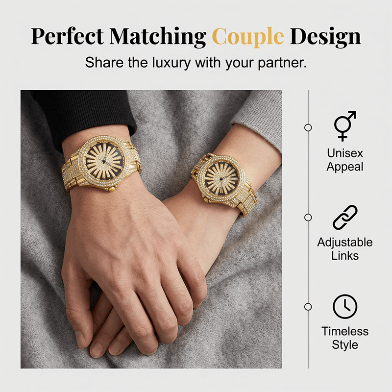 Iced - Out Men's Watch | Gold Quartz with Rotating Dial - Hartwella