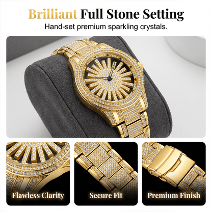 Iced - Out Men's Watch | Gold Quartz with Rotating Dial - Hartwella