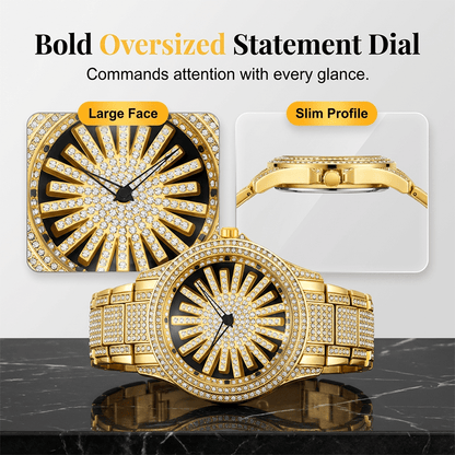 Iced - Out Men's Watch | Gold Quartz with Rotating Dial - Hartwella