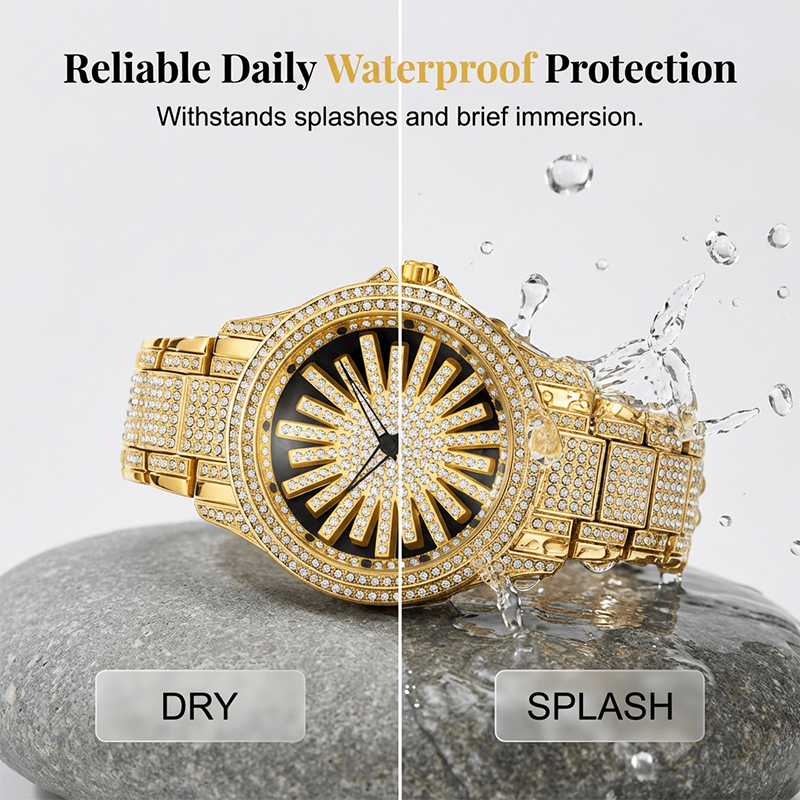 Iced - Out Men's Watch | Gold Quartz with Rotating Dial - Hartwella