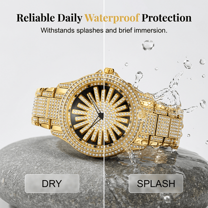 Iced - Out Men's Watch | Gold Quartz with Rotating Dial - Hartwella