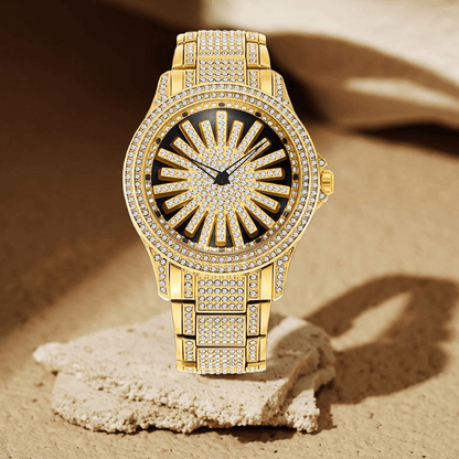 Iced - Out Men's Watch | Gold Quartz with Rotating Dial - Hartwella