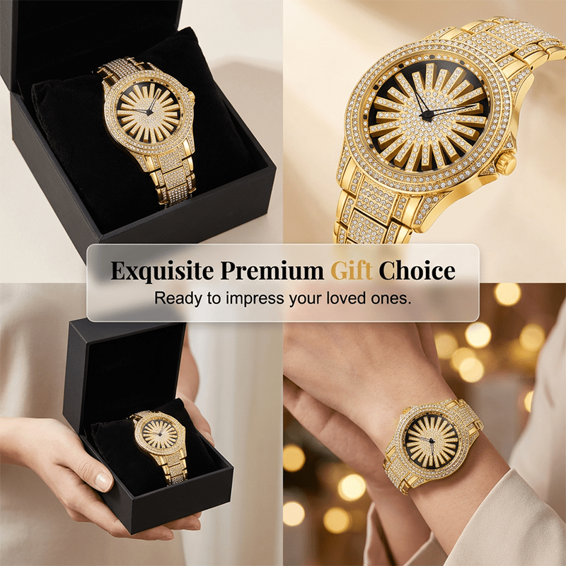Iced - Out Men's Watch | Gold Quartz with Rotating Dial - Hartwella