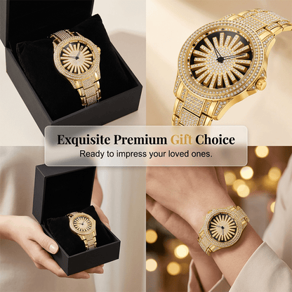 Iced - Out Men's Watch | Gold Quartz with Rotating Dial - Hartwella