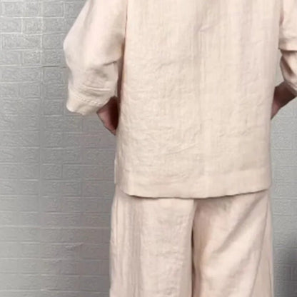 Iris Casual Pants Set | Cotton-Linen Blend, Asymmetric Hem - Hartwella