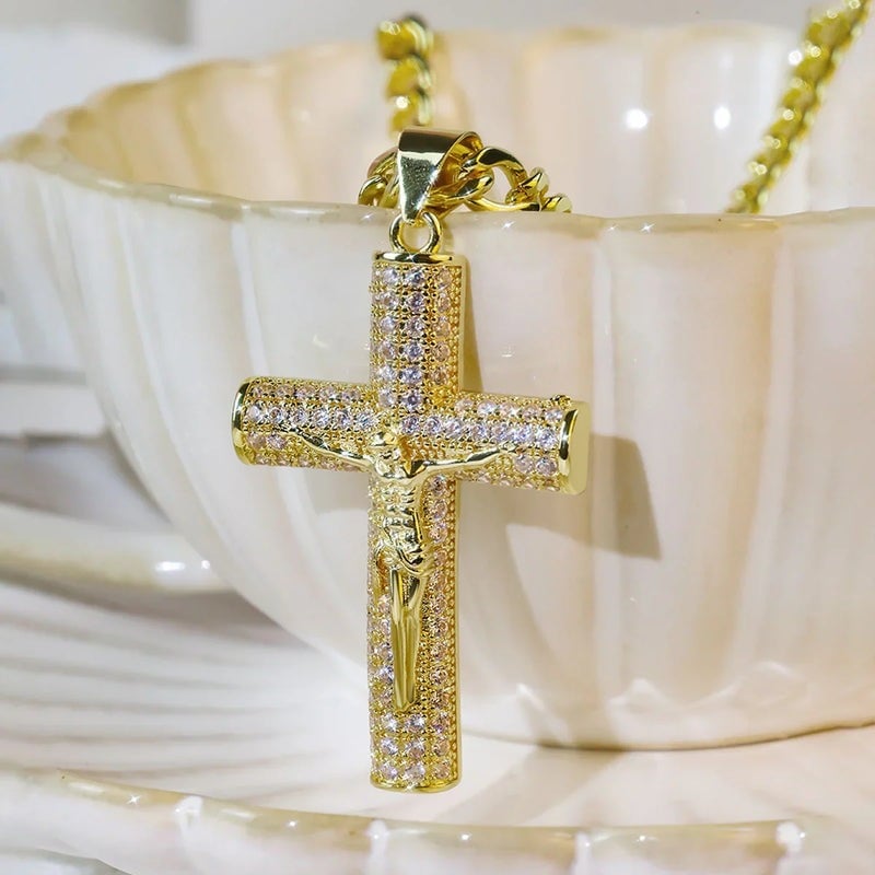 Jewel Cross Necklace | 14K Gold Plated, Spiritual Protection - Hartwella