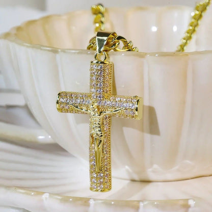 Jewel Cross Necklace | 14K Gold Plated, Spiritual Protection - Hartwella