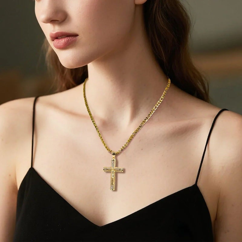 Jewel Cross Necklace | 14K Gold Plated, Spiritual Protection - Hartwella