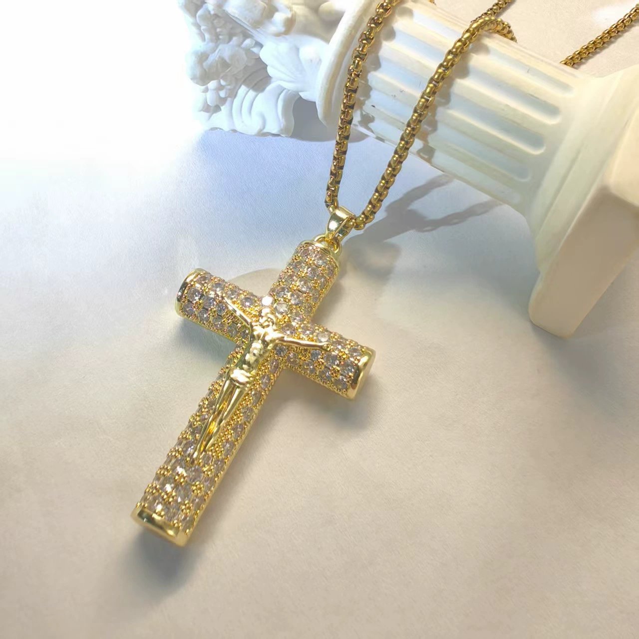 Jewel Cross Necklace | 14K Gold Plated, Spiritual Protection - Hartwella